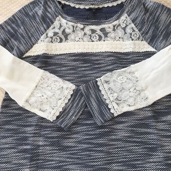 Navy Blue Marled Knit Lace Accent Tunic Sweater S-3XL - Picture 1 of 8